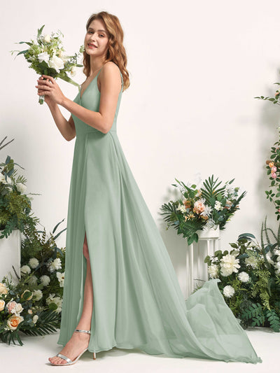 Carlyna Marcia A-Line Sage Green Bridesmaid Dress Maxi Sleeveless V-Neck Dress #color_sage-green