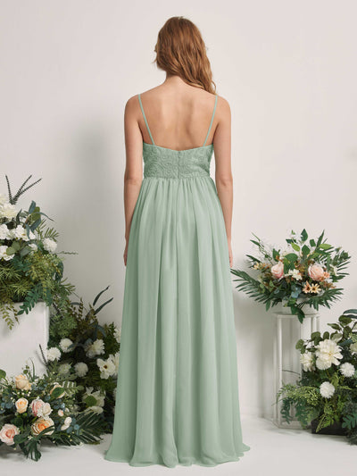 Carlyna Verna A-Line Sage Green Beaded Bridesmaid Dress Maxi Sleeveless Sweetheart Dress #color_sage-green