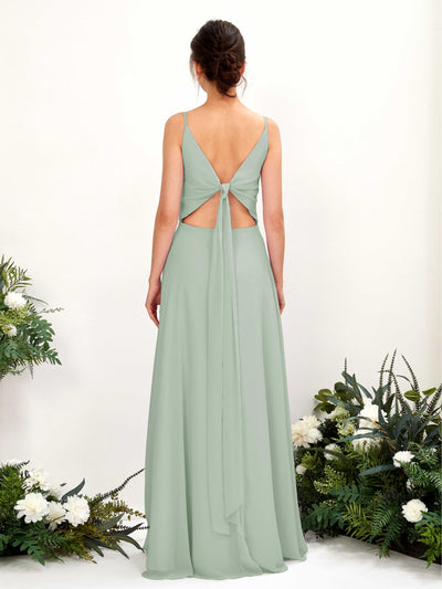 Carlyna Elsa A-Line Sage Green Bridesmaid Dress Maxi Sleeveless V-Neck Dress Back View #color_sage-green