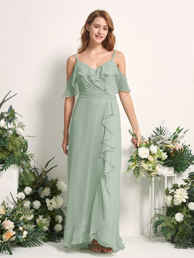 Carlyna Yvette A-Line Sage Green Bridesmaid Dress Maxi Sleeveless V-Neck Dress #color_sage-green