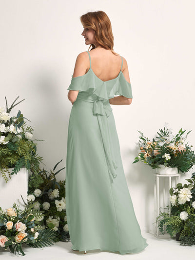 Carlyna Yvette A-Line Sage Green Bridesmaid Dress Maxi Sleeveless V-Neck Dress #color_sage-green