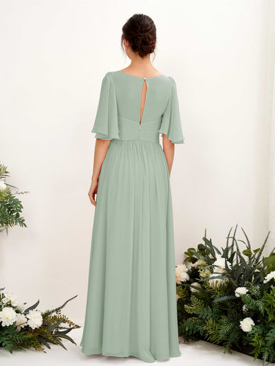 Carlyna Odette A-Line Sage Green Bridesmaid Dress Maxi Short Sleeve V-Neck Dress #color_sage-green