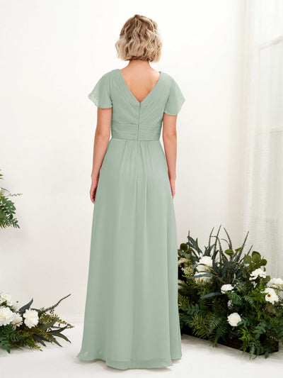 Carlyna Tolly A-Line Sage Green Bridesmaid Dress Maxi Cap Sleeve V-Neck Dress #color_sage-green