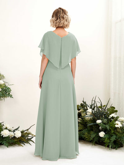 Carlyna Soleil A-Line Sage Green Bridesmaid Dress Maxi Short Sleeve V-Neck Dress #color_sage-green