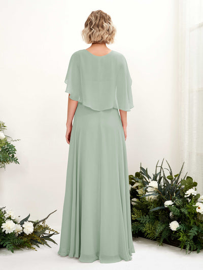 Carlyna Winnie A-Line Sage Green Bridesmaid Dress Maxi Short Sleeve V-Neck Dress #color_sage-green