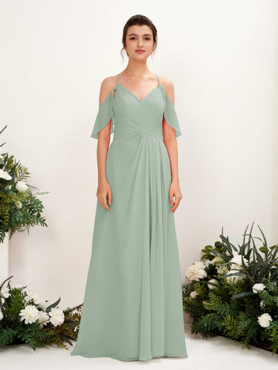 Carlyna Orlane A-Line Sage Green Bridesmaid Dress Maxi Sleeveless V-Neck Dress #color_sage-green