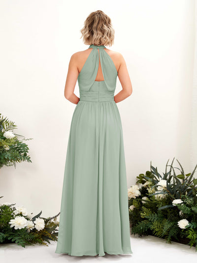 Carlyna Hilda A-Line Sage Green Bridesmaid Dress Maxi Sleeveless Round Neck Dress Back View #color_sage-green