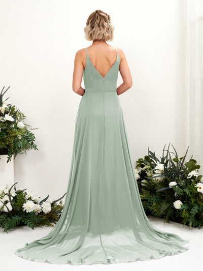 Carlyna Mana A-Line Sage Green Bridesmaid Dress Maxi Sleeveless V-Neck Dress #color_sage-green
