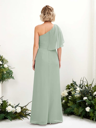Carlyna Brook A-Line Sage Green Bridesmaid Dress Maxi Sleeveless One Shoulder Dress Back View #color_sage-green