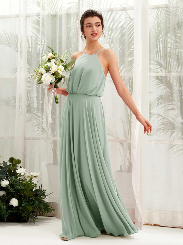 Bohemian Halter Spaghetti-straps Bridesmaid Dress - Sage Green (81223405)