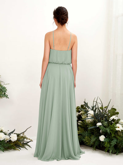 Carlyna Alva A-Line Sage Green Bridesmaid Dress Maxi Sleeveless Halter Dress Back View #color_sage-green