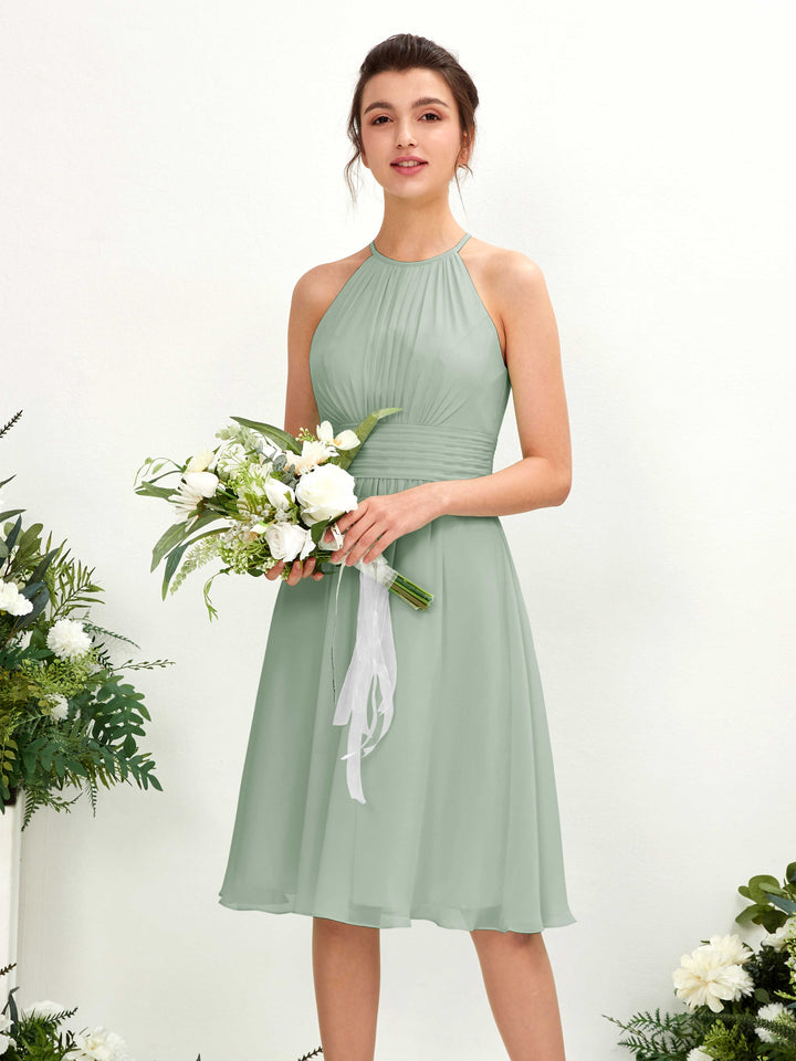 Halter Sleeveless Chiffon Bridesmaid Dress - Sage Green (81220105)