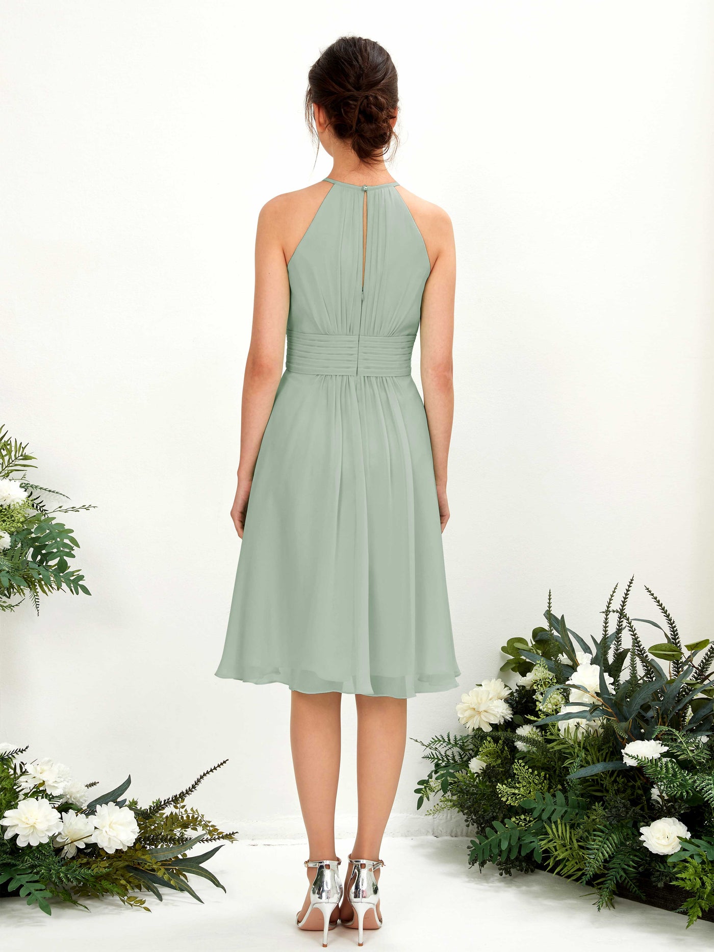 Halter Sleeveless Chiffon Bridesmaid Dress - Sage Green (81220105)#color_sage-green