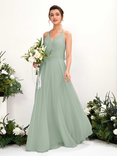 Carlyna Launo A-Line Sage Green Bridesmaid Dress Maxi Sleeveless V-Neck Dress #color_sage-green