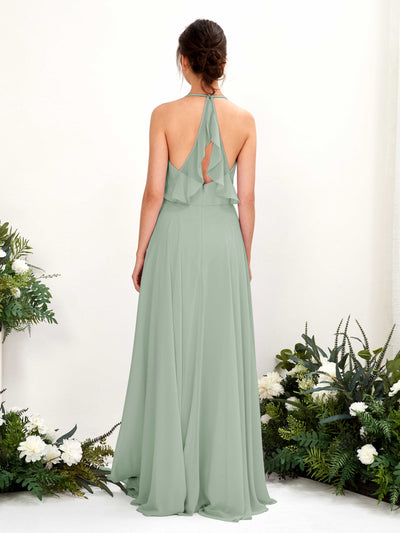 Carlyna Launo A-Line Sage Green Bridesmaid Dress Maxi Sleeveless V-Neck Dress #color_sage-green