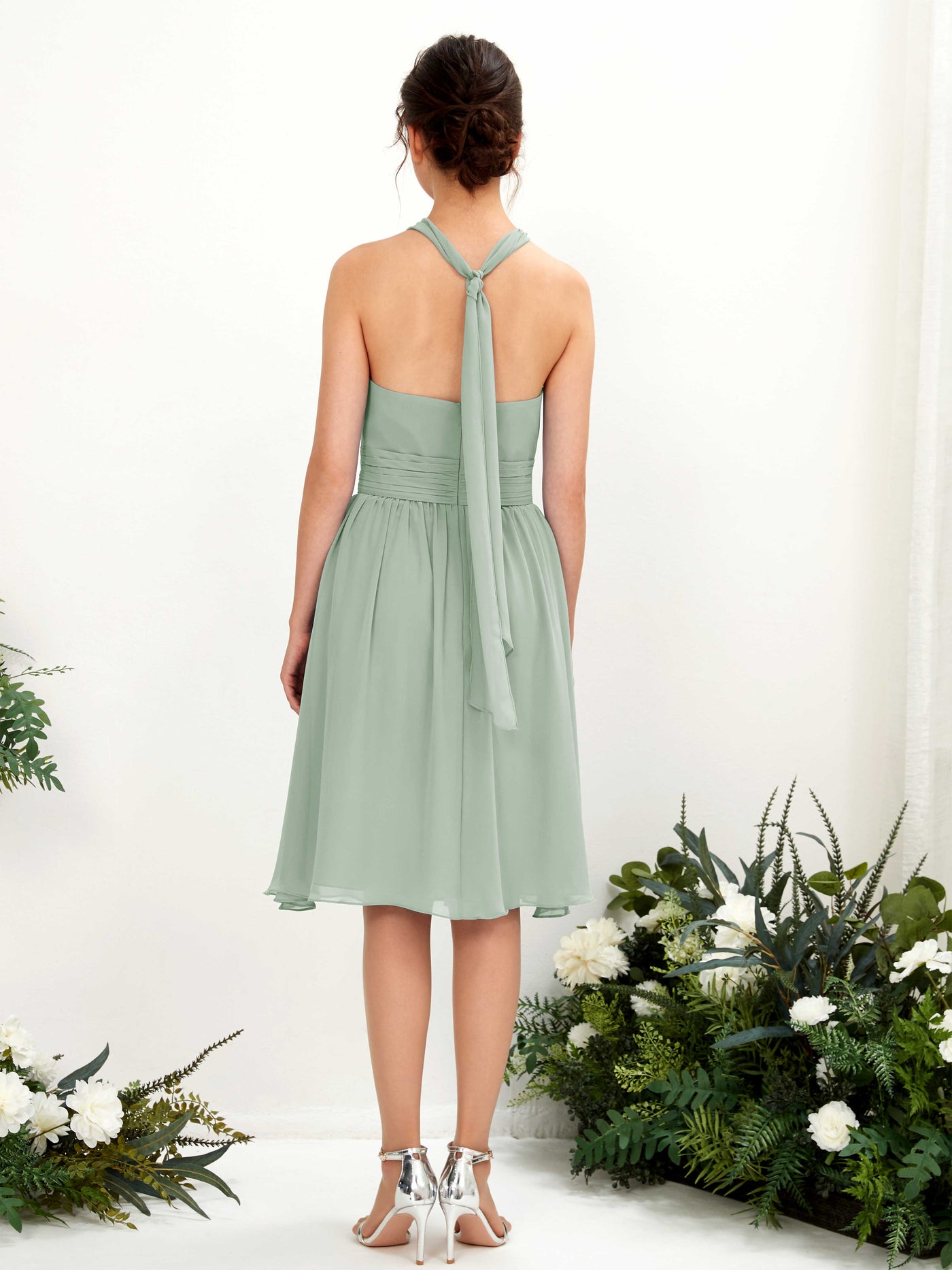 Halter Strapless Chiffon Bridesmaid Dress - Sage Green (81222605)#color_sage-green
