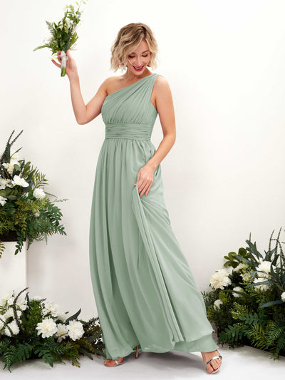 Carlyna Flaze A-Line Sage Green Bridesmaid Dress Maxi Sleeveless One Shoulder Dress Front View #color_sage-green