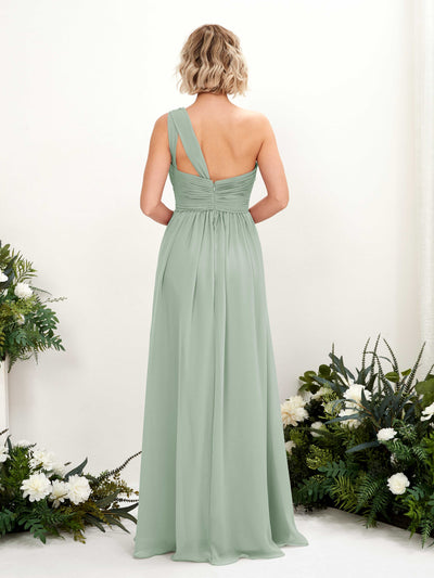 Carlyna Flaze A-Line Sage Green Bridesmaid Dress Maxi Sleeveless One Shoulder Dress Back View #color_sage-green
