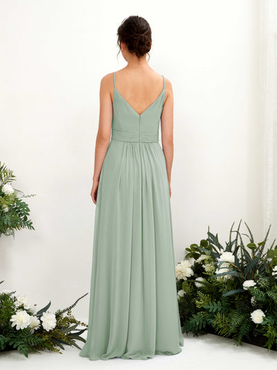 Carlyna Dira A-Line Sage Green Bridesmaid Dress Maxi Sleeveless V-Neck Dress Back View #color_sage-green