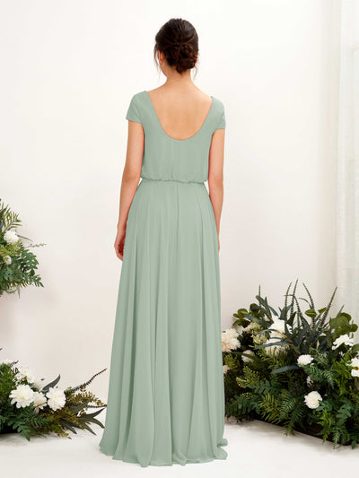 Carlyna Pauline A-Line Sage Green Bridesmaid Dress Maxi Cap Sleeve V-Neck Dress #color_sage-green