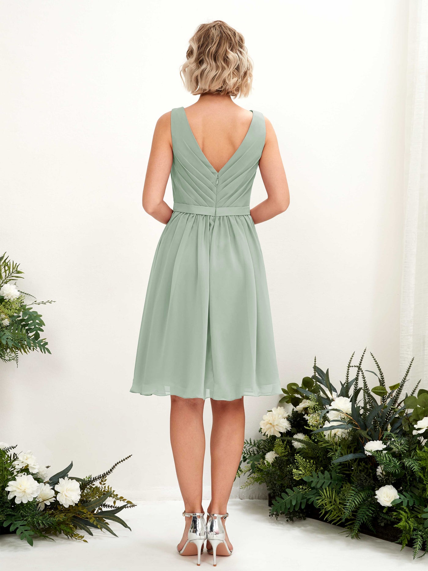 V-neck Sleeveless Chiffon Bridesmaid Dress - Sage Green (81224805)#color_sage-green