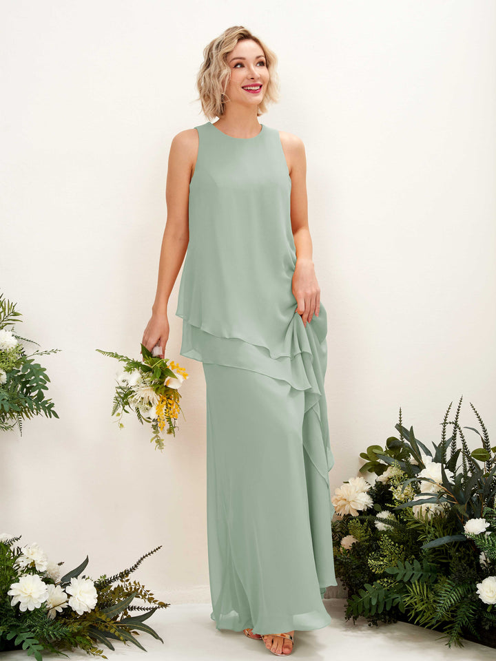 Round Sleeveless Chiffon Bridesmaid Dress - Sage Green (81222305)