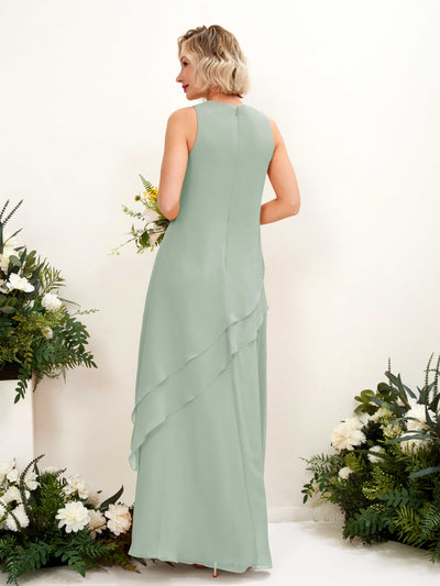 Carlyna Finna Sheath Sage Green Bridesmaid Dress Maxi Sleeveless Round Neck Dress Back View #color_sage-green