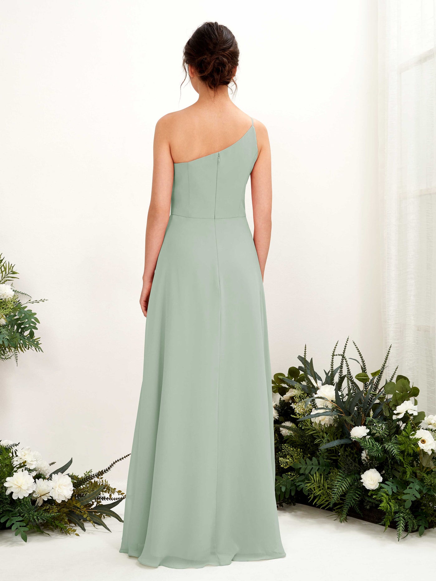 One Shoulder Sleeveless Chiffon Bridesmaid Dress - Sage Green (81225705)#color_sage-green