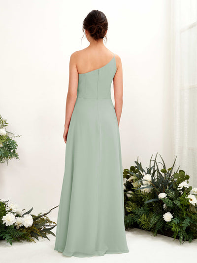 Carlyna Crystal A-Line Sage Green Bridesmaid Dress Maxi Sleeveless One Shoulder Dress Back View #color_sage-green