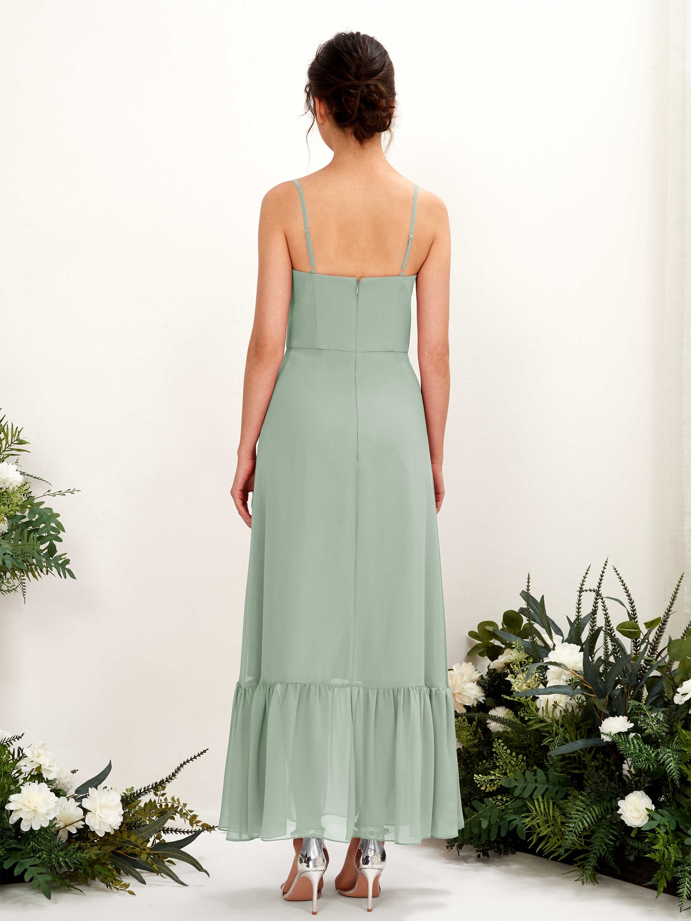 Spaghetti-straps Sweetheart Sleeveless Chiffon Bridesmaid Dress - Sage Green (81223005)#color_sage-green