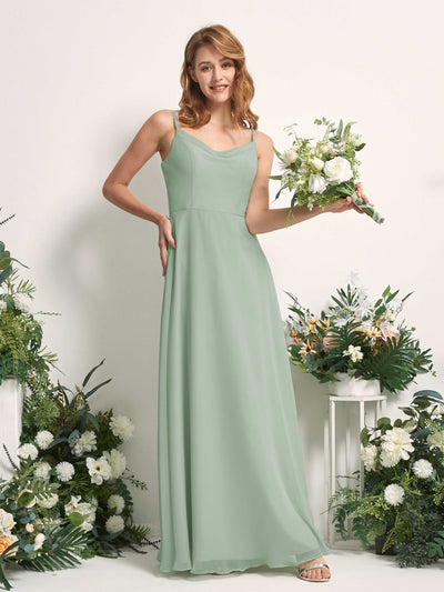 Carlyna Hannah A-Line Sage Green Bridesmaid Dress Maxi Sleeveless Sweetheart Dress Front View #color_sage-green