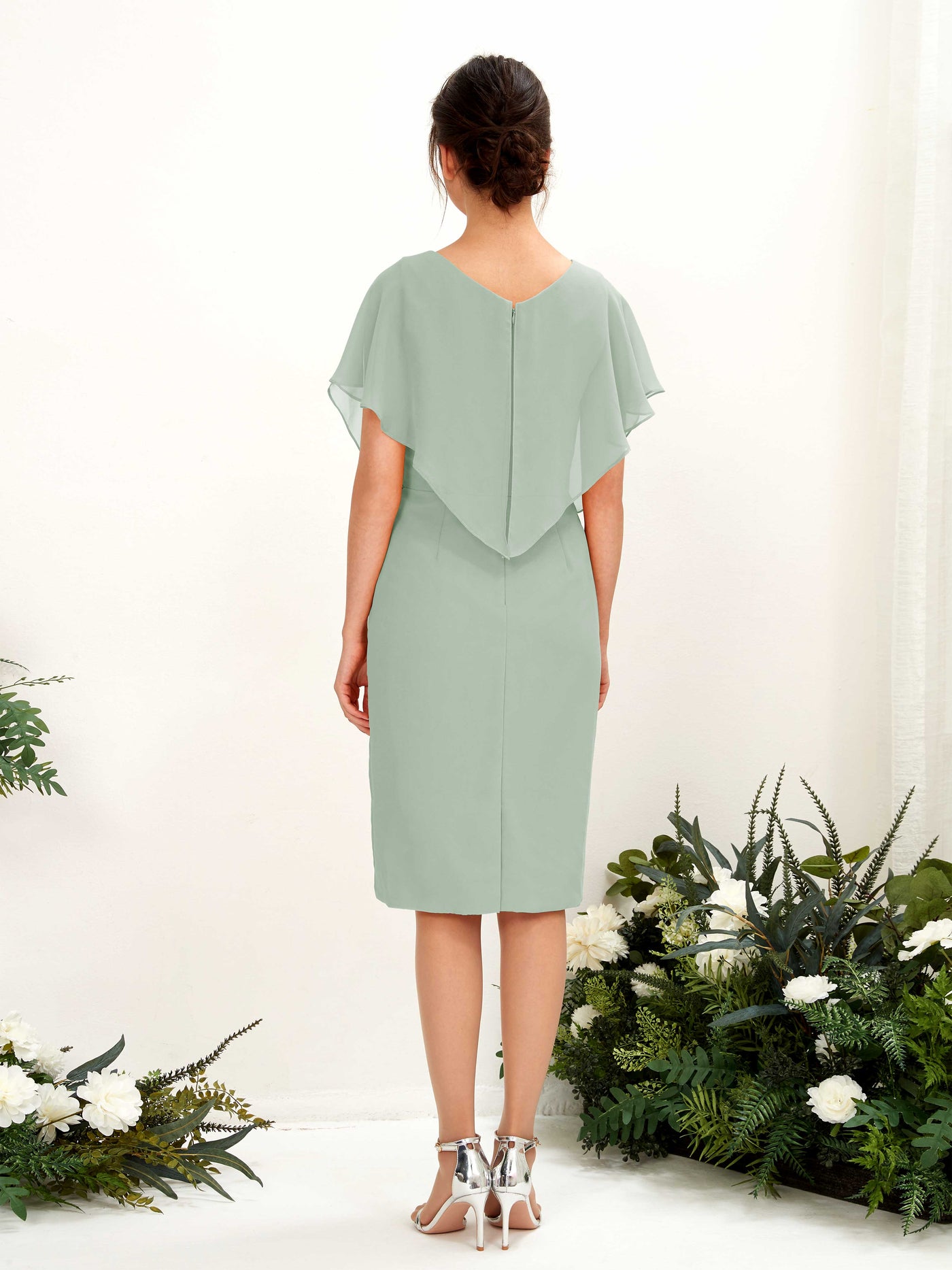 V-neck Short Sleeves Chiffon Bridesmaid Dress - Sage Green (81222205)#color_sage-green