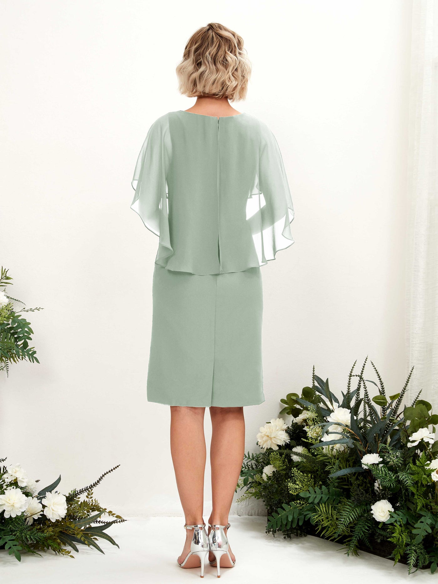V-neck Short Sleeves Chiffon Bridesmaid Dress - Sage Green (81224005)#color_sage-green