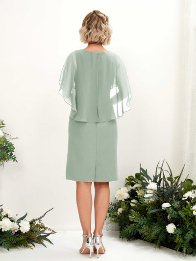 Carlyna Tey Sheath Sage Green Bridesmaid Dress Knee-Length Cap Sleeve V-Neck Dress #color_sage-green