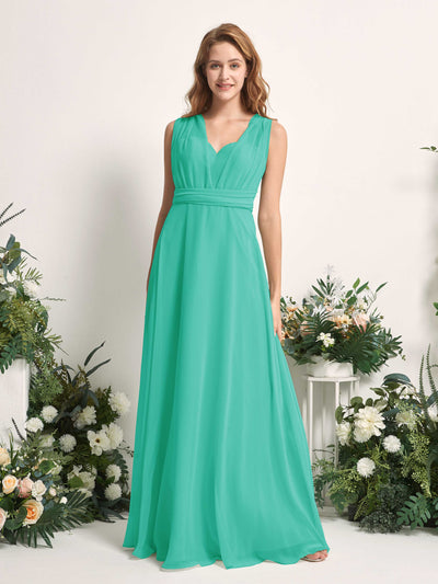 Carlyna Carolyn Convertible Tiffany Bridesmaid Dress Maxi Sleeveless Sweetheart Dress Side View 3 #color_tiffany