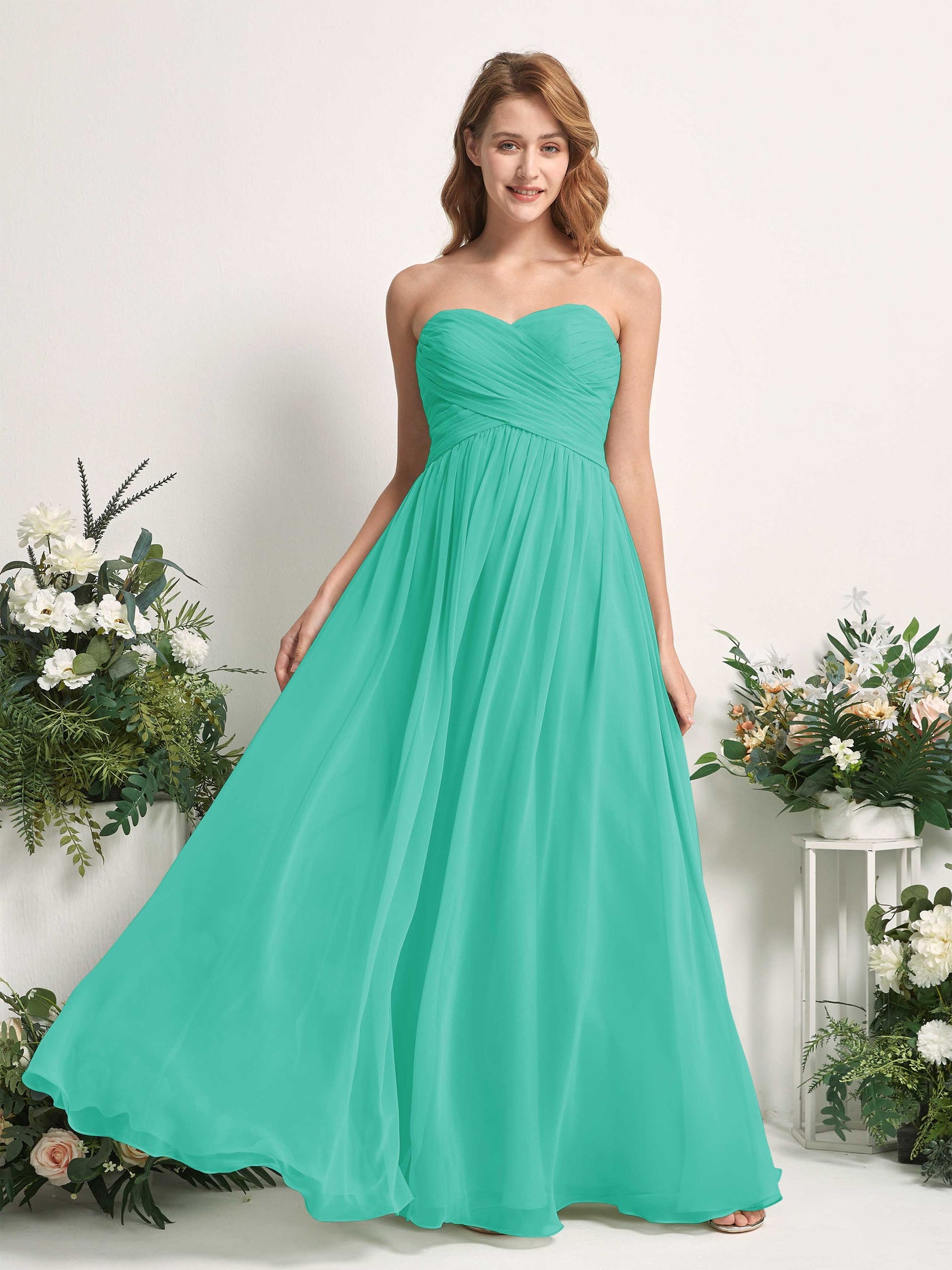 Bridesmaid Dress A-line Chiffon Sweetheart Full Length Sleeveless Wedding Party Dress - Tiffany (81226932)#color_tiffany