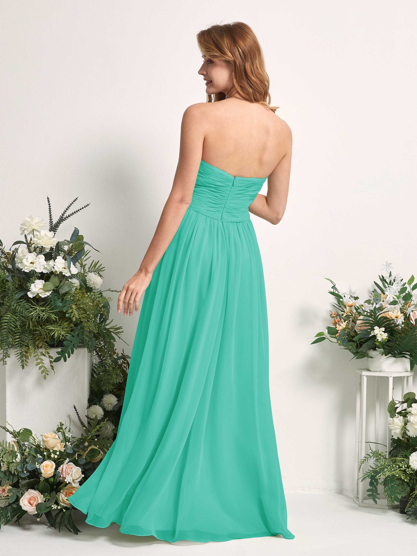 Bridesmaid Dress A-line Chiffon Sweetheart Full Length Sleeveless Wedding Party Dress - Tiffany (81226932)#color_tiffany