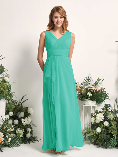 Carlyna Mollie A-Line Tiffany Bridesmaid Dress Maxi Sleeveless V-Neck Dress #color_tiffany