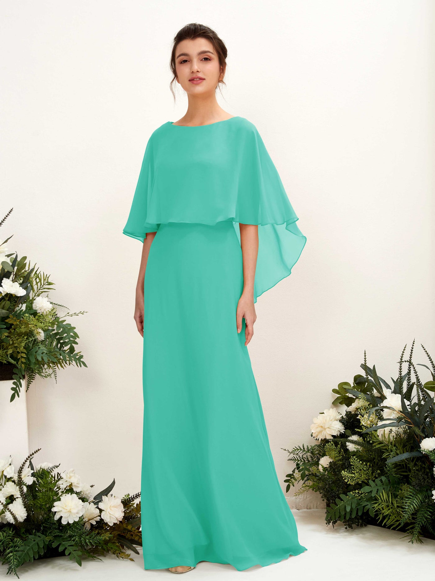 A-line Bateau Sleeveless Chiffon Bridesmaid Dress - Tiffany (81222032)#color_tiffany
