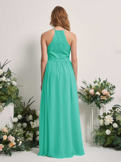 Carlyna Denise A-Line Tiffany Embroidered Bridesmaid Dress Maxi Sleeveless Round Neck Dress Back View #color_tiffany