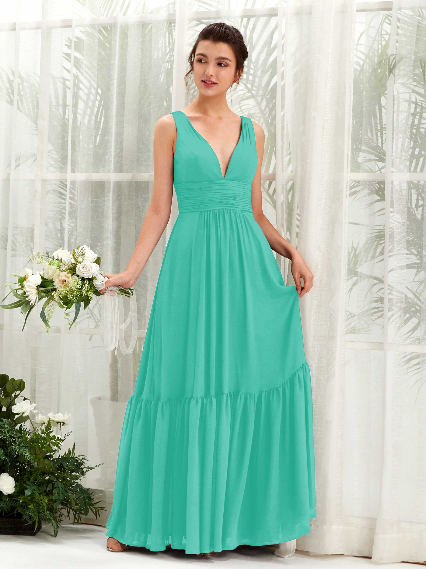A-line Maternity Straps Sleeveless Chiffon Bridesmaid Dress - Tiffany (80223732)#color_tiffany