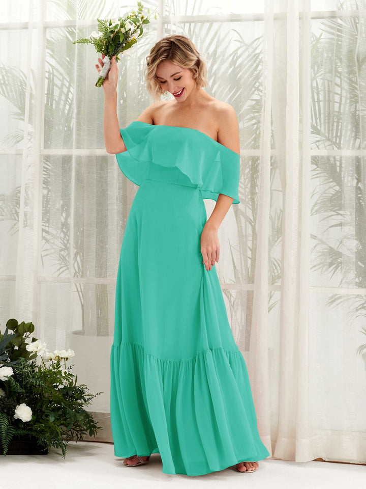 A-line Off Shoulder Chiffon Bridesmaid Dress - Tiffany (81224532)