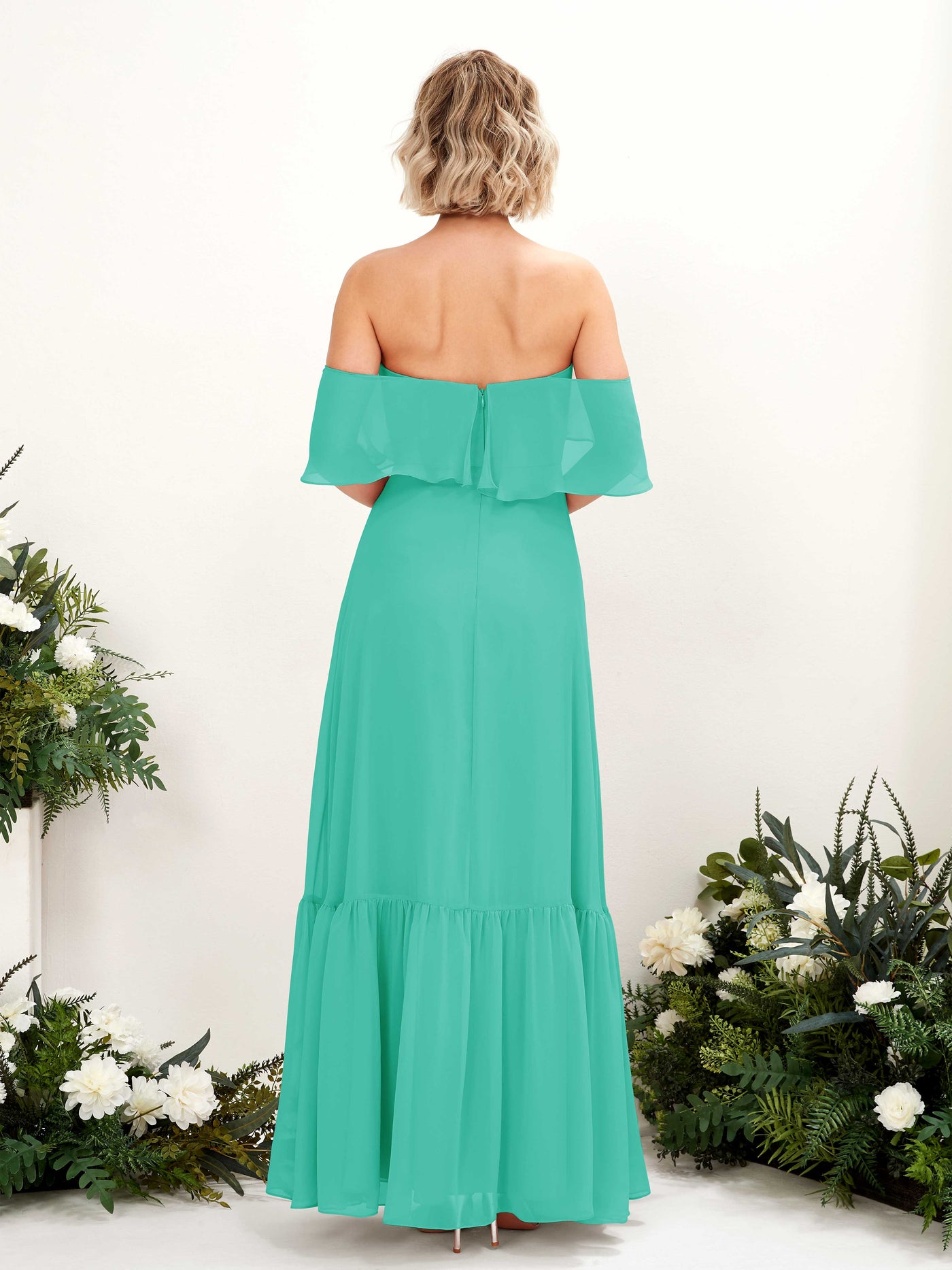 A-line Off Shoulder Chiffon Bridesmaid Dress - Tiffany (81224532)#color_tiffany