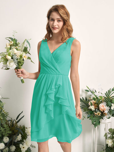 Carlyna Alisha A-Line Tiffany Bridesmaid Dress Knee-Length Sleeveless V-Neck Dress Side View 2 #color_tiffany