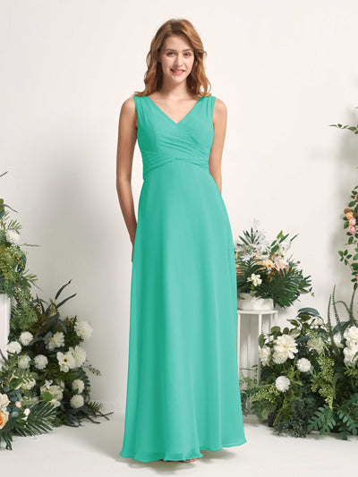 Carlyna June A-Line Tiffany Bridesmaid Dress Maxi Sleeveless V-Neck Dress #color_tiffany