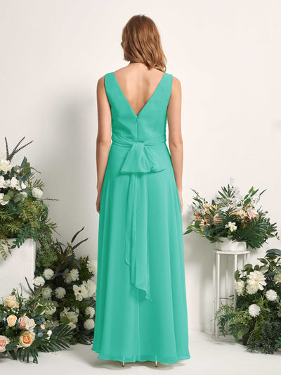 Carlyna June A-Line Tiffany Bridesmaid Dress Maxi Sleeveless V-Neck Dress #color_tiffany