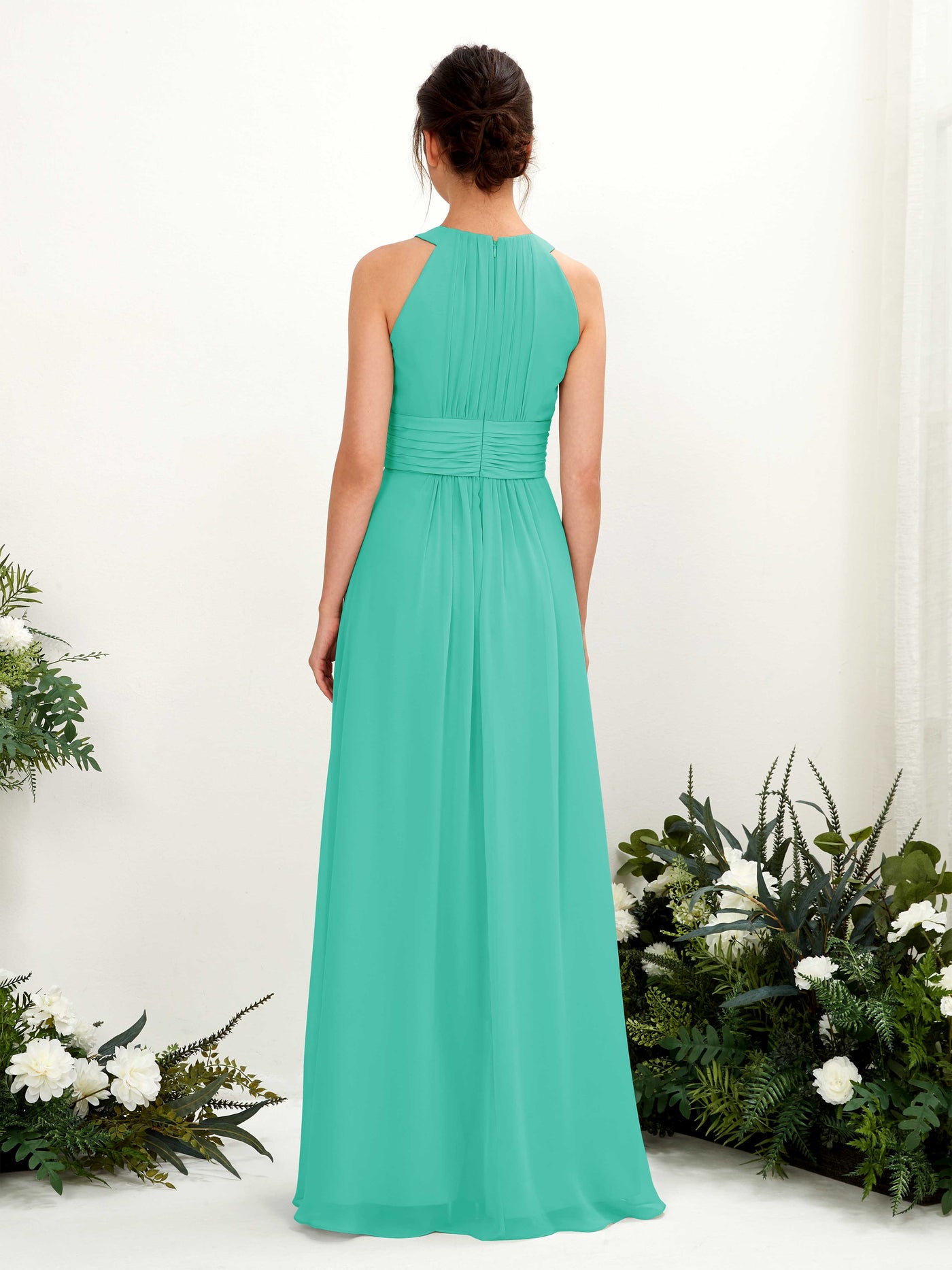 A-line Round Sleeveless Chiffon Bridesmaid Dress - Tiffany (81221532)#color_tiffany