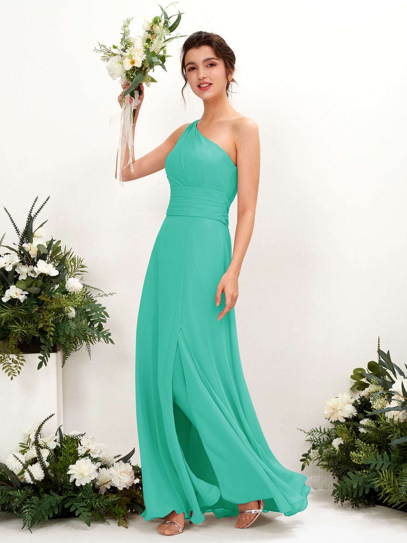 A-line One Shoulder Sleeveless Bridesmaid Dress - Tiffany (81224732)#color_tiffany
