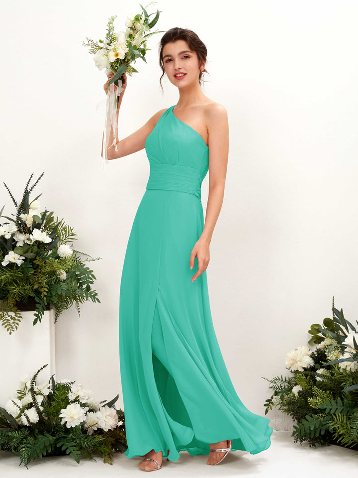 A-line One Shoulder Sleeveless Bridesmaid Dress - Tiffany (81224732)