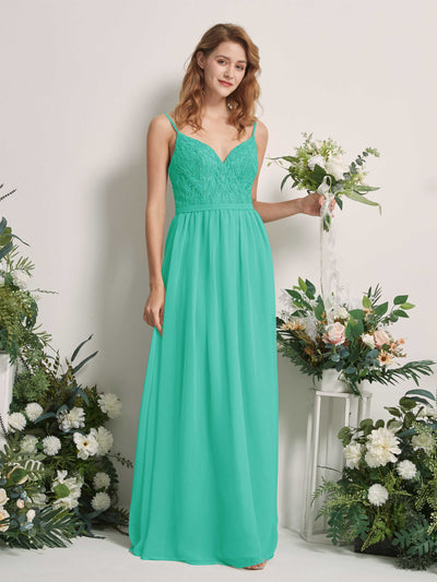 Carlyna Alexandra A-Line Tiffany Beaded Bridesmaid Dress Maxi Sleeveless V-Neck Dress Front View #color_tiffany